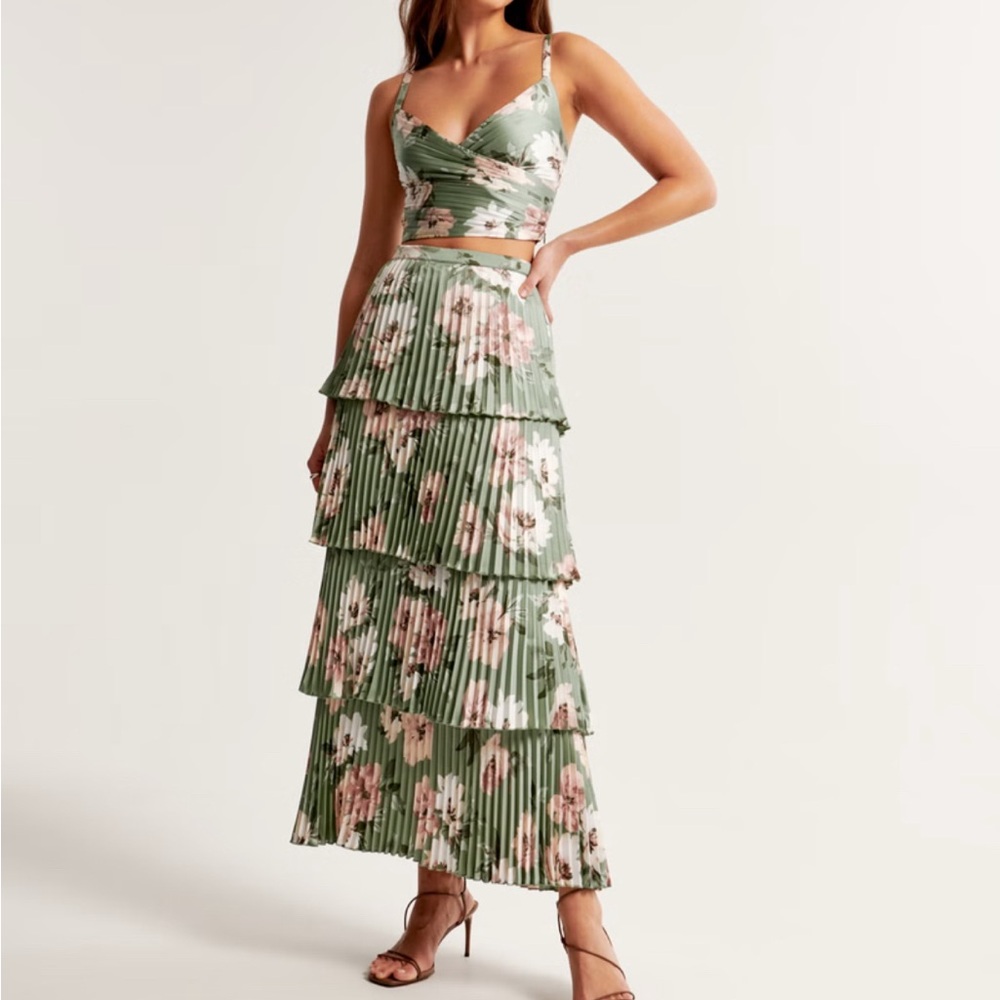 Abercrombie & Fitch Satin Green Floral Matching Set